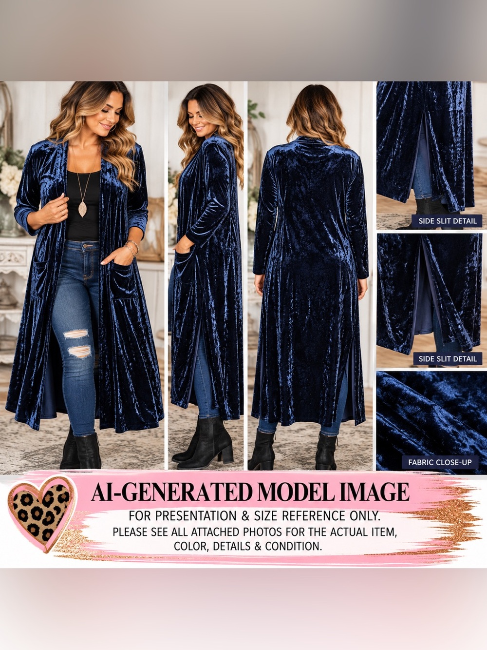 Forever 21 Navy Crushed Velvet Long Duster Cardigan